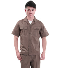 洪瑞系列 [ HR-889款 ] 咖啡滌棉細斜紋短袖 工作服款式